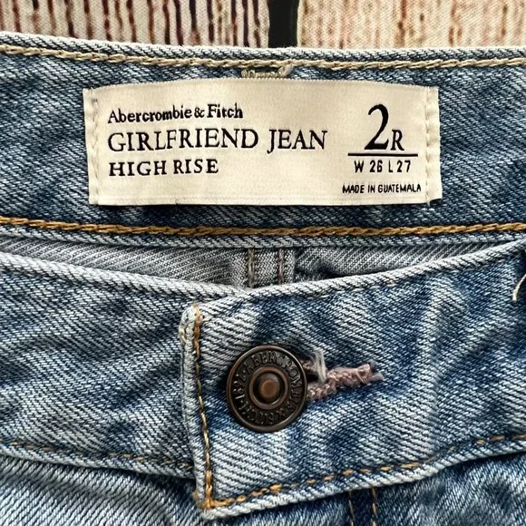 B1 — ABERCROMBIE & FITCH blue high rise destroyed girlfriend denim jeans 2R - Picture 8 of 8